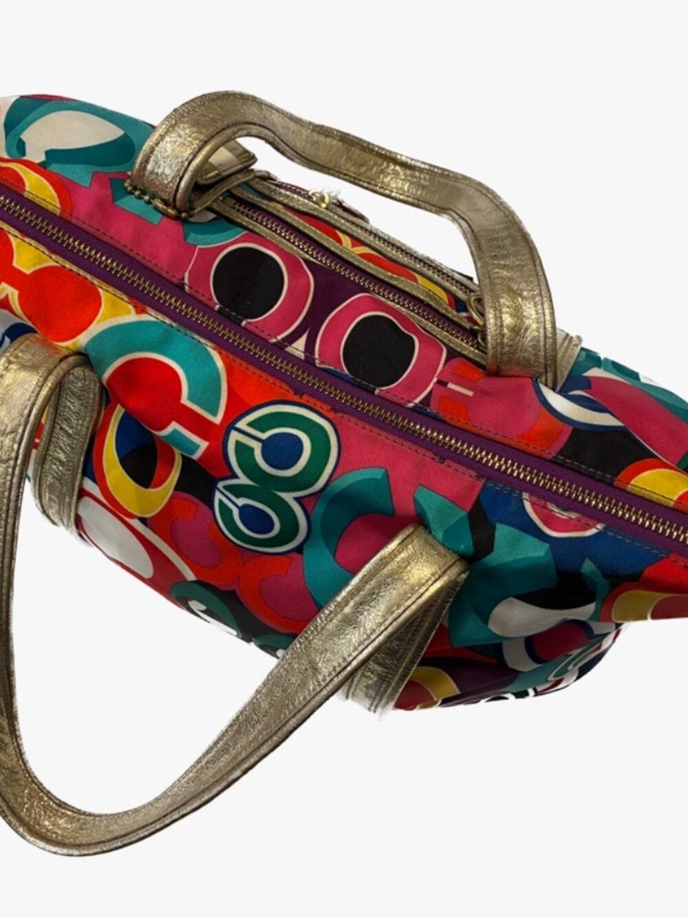 Coach Poppy Glam Tote Multicolor Signature Canvas Metallic Gold 13830 - Picture 7 of 16